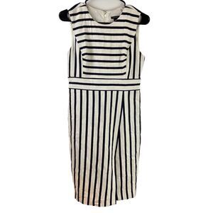 Ann Taylor Cream Black Striped Sleeveless Cotton Blend Pencil Dress Size 2